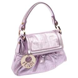 Pre Owned Fendi Metallic Lilac FF Embossed Leather Mini Chef Hobo
