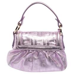 Pre Owned Fendi Metallic Lilac FF Embossed Leather Mini Chef Hobo