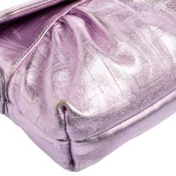 Pre Owned Fendi Metallic Lilac FF Embossed Leather Mini Chef Hobo