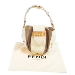 Fendi Beige/White Zucca Canvas And Leather Baguette