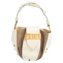 Fendi Beige/White Zucca Canvas And Leather Baguette