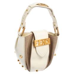 Fendi Beige/White Zucca Canvas And Leather Baguette