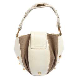 Fendi Beige/White Zucca Canvas And Leather Baguette