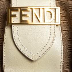 Fendi Beige/White Zucca Canvas And Leather Baguette