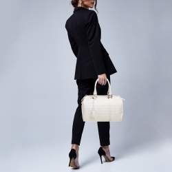 Pre Owned Fendi White Zucchino Coated Canvas Forever Bauletto Boston Bag