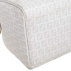 Pre Owned Fendi White Zucchino Coated Canvas Forever Bauletto Boston Bag