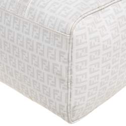 Pre Owned Fendi White Zucchino Coated Canvas Forever Bauletto Boston Bag