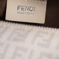 Pre Owned Fendi White Zucchino Coated Canvas Forever Bauletto Boston Bag