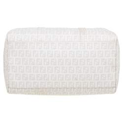 Pre Owned Fendi White Zucchino Coated Canvas Forever Bauletto Boston Bag
