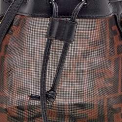 Pre Owned Fendi Brown Zucca Mesh and Leather Mini Mon Tresor Drawstring Bucket Bag 