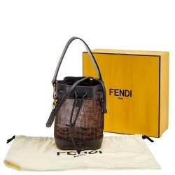 Pre Owned Fendi Brown Zucca Mesh and Leather Mini Mon Tresor Drawstring Bucket Bag 