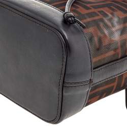 Pre Owned Fendi Brown Zucca Mesh and Leather Mini Mon Tresor Drawstring Bucket Bag 