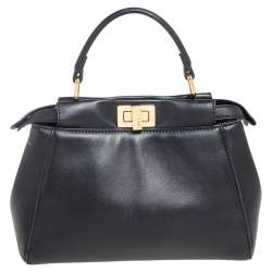 Fendi Black Leather Mini Peekaboo Top Handle Bag