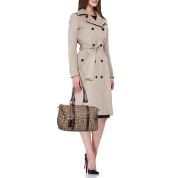 Pre Owned Fendi Brown/Beige Zucchino Canvas And Leather Bauletto Duffel Bag