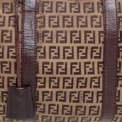 Pre Owned Fendi Brown/Beige Zucchino Canvas And Leather Bauletto Duffel Bag