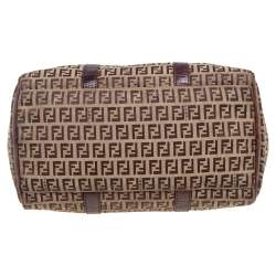 Pre Owned Fendi Brown/Beige Zucchino Canvas And Leather Bauletto Duffel Bag