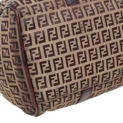 Pre Owned Fendi Brown/Beige Zucchino Canvas And Leather Bauletto Duffel Bag