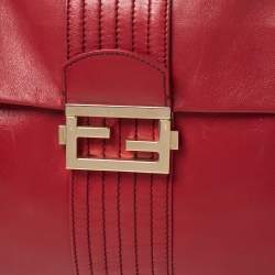 Fendi Red Leather Maxi Baguette Flap Shoulder Bag