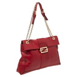 Fendi Red Leather Maxi Baguette Flap Shoulder Bag