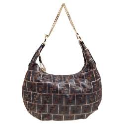 Pre Owned Fendi Multicolor Zucca Jacquard Fabric Chef Chain Link Hobo