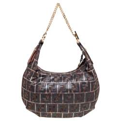 Pre Owned Fendi Multicolor Zucca Jacquard Fabric Chef Chain Link Hobo