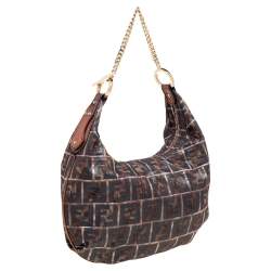 Pre Owned Fendi Multicolor Zucca Jacquard Fabric Chef Chain Link Hobo