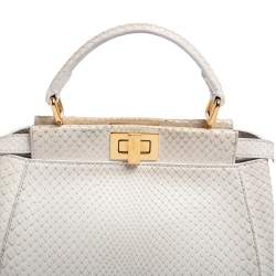 Pre Owned Fendi White Python Mini Peekaboo Top Handle Bag