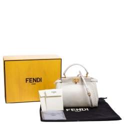 Pre Owned Fendi White Python Mini Peekaboo Top Handle Bag
