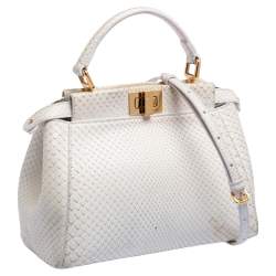 Pre Owned Fendi White Python Mini Peekaboo Top Handle Bag