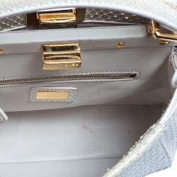Pre Owned Fendi White Python Mini Peekaboo Top Handle Bag