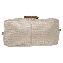 Pre Owned Fendi Beige/Silver FF Shimmer Fabric Mama Baguette Bag