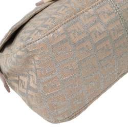 Pre Owned Fendi Beige/Silver FF Shimmer Fabric Mama Baguette Bag