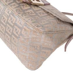Pre Owned Fendi Beige/Silver FF Shimmer Fabric Mama Baguette Bag