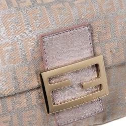 Pre Owned Fendi Beige/Silver FF Shimmer Fabric Mama Baguette Bag