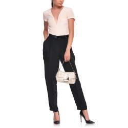 Pre Owned Fendi Beige/Silver FF Shimmer Fabric Mama Baguette Bag