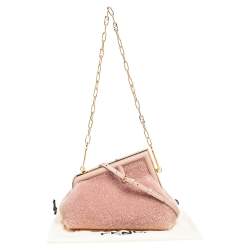 Pre Owned Fendi Light Pink Shearing Small First Shoulder Bag