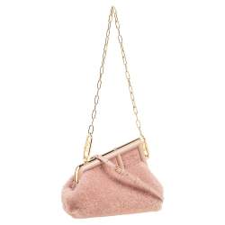 Pre Owned Fendi Light Pink Shearing Small First Shoulder Bag