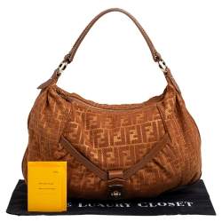 Pre Owned Fendi Brown Zucchino Coated Canvas and Leather Hobo