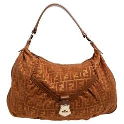 Pre Owned Fendi Brown Zucchino Coated Canvas and Leather Hobo