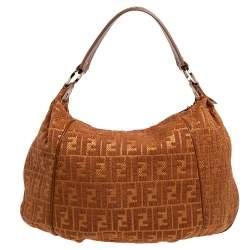 Pre Owned Fendi Brown Zucchino Coated Canvas and Leather Hobo
