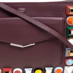 م ملوكة مسبقًا Fendi Burgundy Leather Multicolor Studded Crossbody Bag