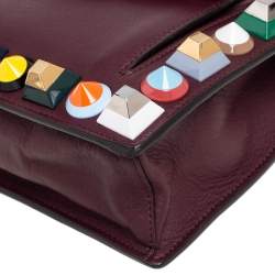 مملوكة مسبقًا Fendi Burgundy Leather Multicolor Studded Crossbody Bag