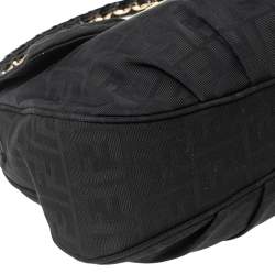 Pre Owned Fendi Black Zucca Canvas and Patent Leather Mia Flap Shoulder Bag