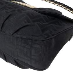 Pre Owned Fendi Black Zucca Canvas and Patent Leather Mia Flap Shoulder Bag