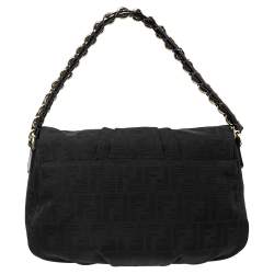 Pre Owned Fendi Black Zucca Canvas and Patent Leather Mia Flap Shoulder Bag