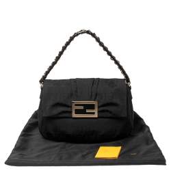 Pre Owned Fendi Black Zucca Canvas and Patent Leather Mia Flap Shoulder Bag