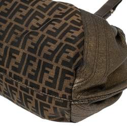 Pre Owned Fendi Tobacco/Metallic Zucca Canvas and Leather Spy Bag