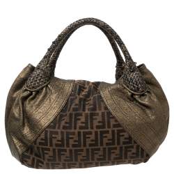 Pre Owned Fendi Tobacco/Metallic Zucca Canvas and Leather Spy Bag