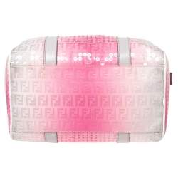 Pre Owned Fendi Ombre Pink Zucchino Fabric, Leather and Sequins Forever Bauletto Boston Bag
