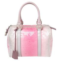 Pre Owned Fendi Ombre Pink Zucchino Fabric, Leather and Sequins Forever Bauletto Boston Bag